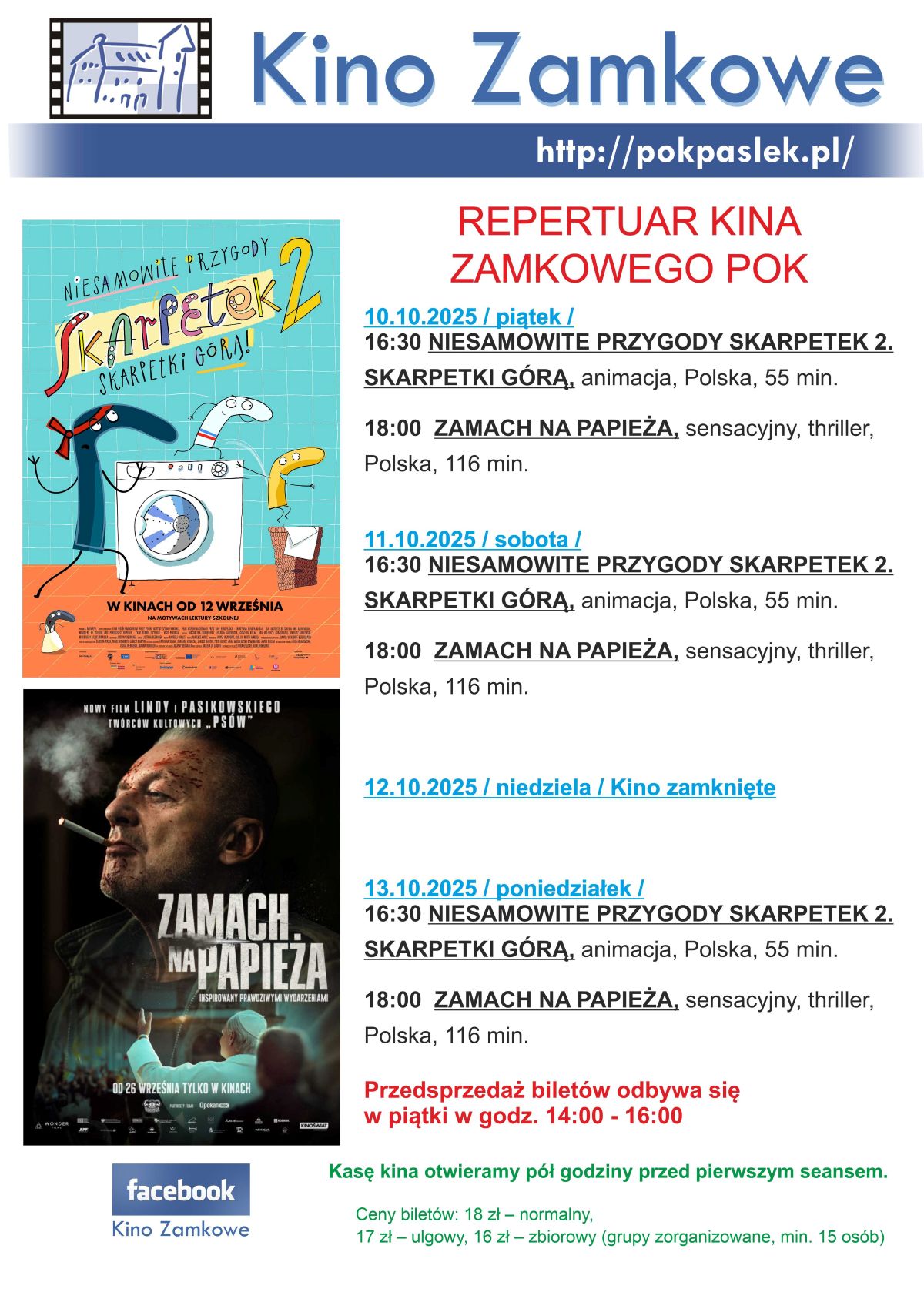 Plakat Kino Zamkowe, repertuar